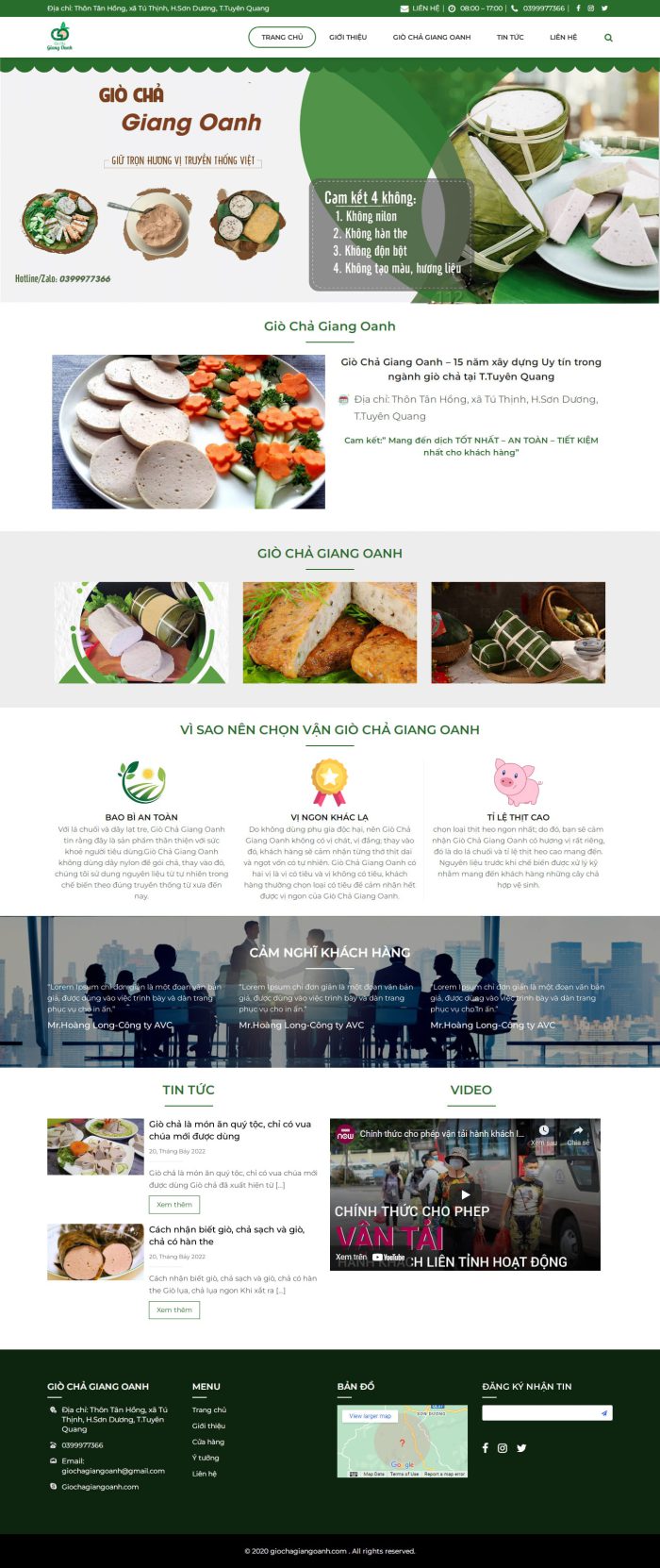 Mẫu thiết kế website giò chả Giang Oanh