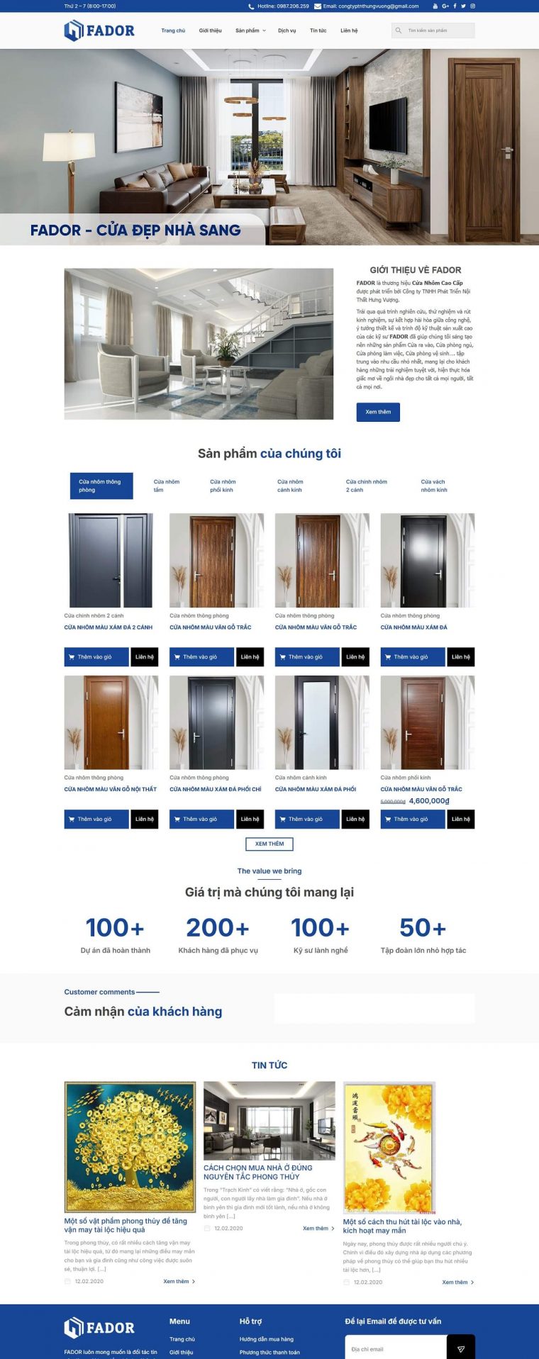Thiết kế website sản phẩm cửa nhôm kính Fador